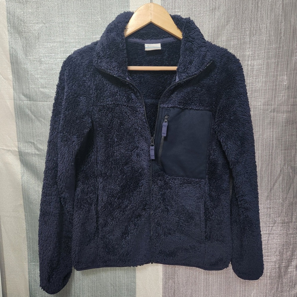 Columbia Womens Navy High Pile Fleece Full Zip Jacket Small Winter Hiking Ski